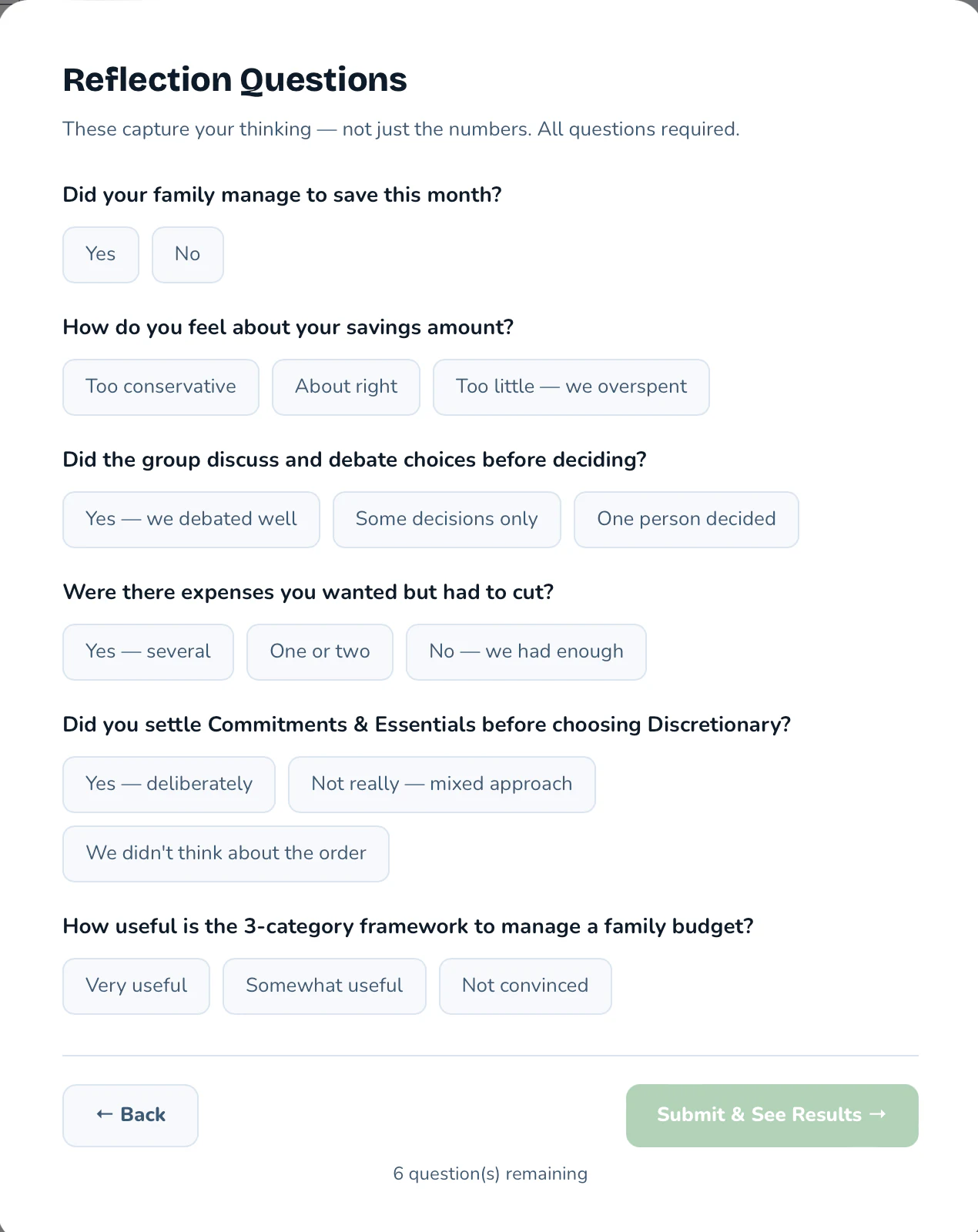 Behavioural reflection questions